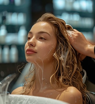 Woman at salon getting her hair dyed blonde before extension application by Cris Almeida Extension
