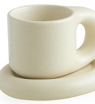 WENSHUO Chubby Funny Coffee Mug, Novelty Cute Cup and Saucer, Matte Crème, 9 oz (Matte Crème)