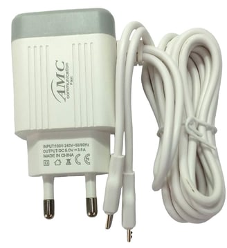 AMC A15 2in1 Fast Charger Ultra Fast 2-in-1 Charger – High Quality Type-C & Micro with LED Light 