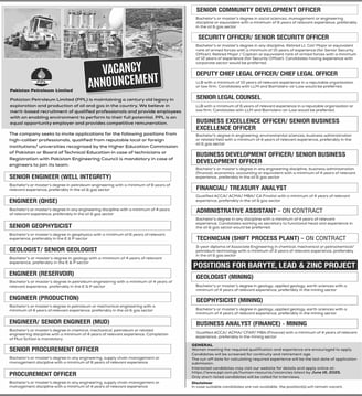 PPL jobs June 2025 advertisement featuring engineering, geology, and technician positions in Pakista