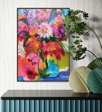 Adele’s floral painting - flowers in a vase in the home