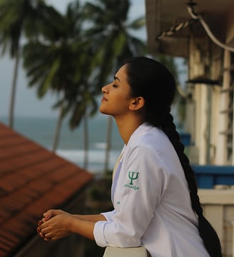 Girl in her balcony smiling and relaxing
