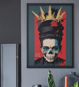 Decoração de quarto com ilustração inspirada em tatuagens e grafite.