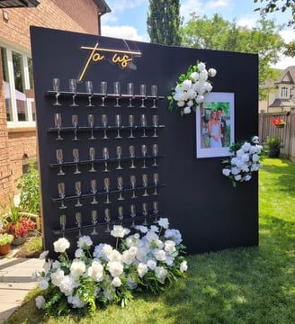  Black champagne wall package with a side panel of a photo of the bride and groom