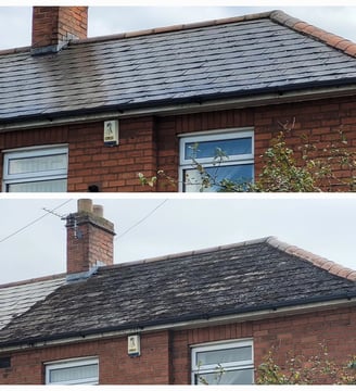 Before and after of roof washing