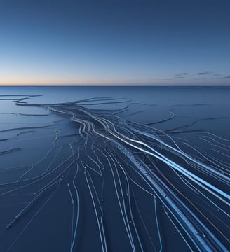 a view of a body of water with a train track running through it