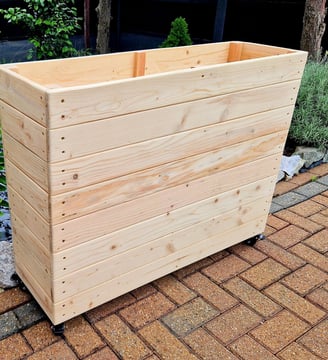 restaurant planter on wheels shallow bottom WOODEN OUTDOOR PLANTER GARDEN SOLID WOOD HANDMADE UK LONDON THROUGH tall large