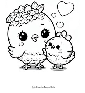 Cute Chicken and Little Chick Coloring sheet