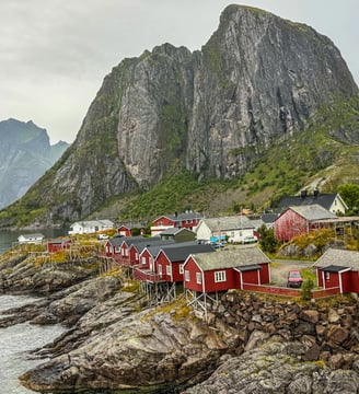 View of Hamnøy with the fish and chips food truck of Maritime Munchies | Jolly Good Times Sailing