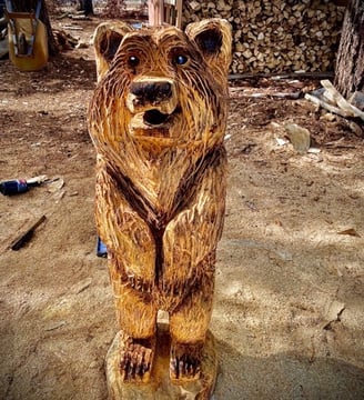 Handmade chainsaw carving of a bear made from beetle kill pine in Pagosa Springs, CO  