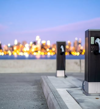 public charge points with a city skyline