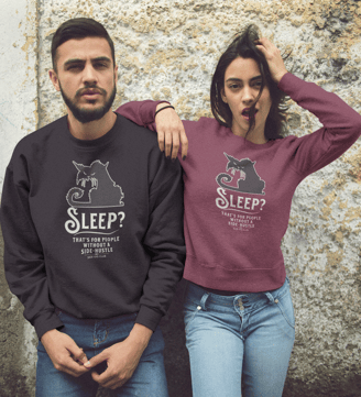 vivid calm designs, side gig club, Sleepless Grind, Hustler Cat, black cat, vivid calm designs