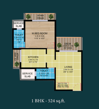 1 bhk 524 square feet floor plan of ellora emerald