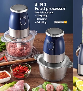 Prepare food by using food processor for chopping, blending, grinding
