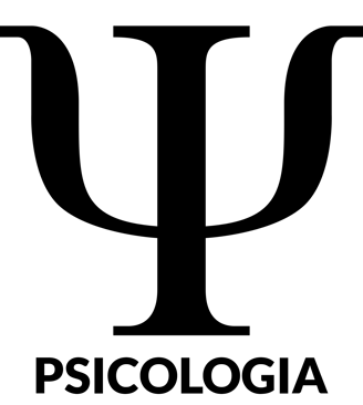 Emblema acadêmico de psicologia, com predominância das cores branco e preto.