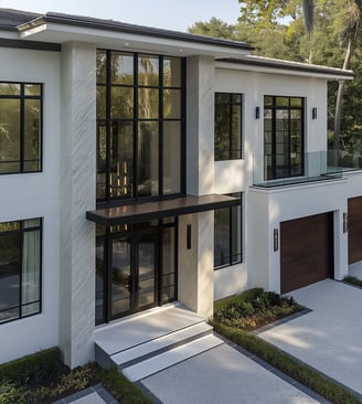 residential exterior view all white modern house