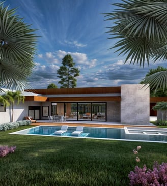 Projeto de fachada de casa moderna no interior, projeto em Monte Mor - Aborin Arquitetura