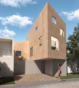 Casa minimalista con formas angulares y ventanas