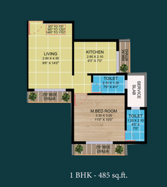 1 bhk 483 square feet floor plan of ellora emerald