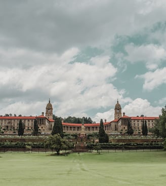 a large building with a large building in the background