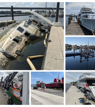 a collage of photos of a boat in the water