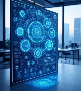display showing a futuristic interface to networked systems