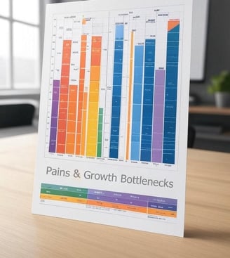 printout showing a colorized bar chart of pain points