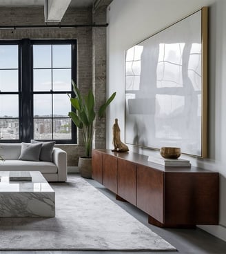 a living room with a couch and a table