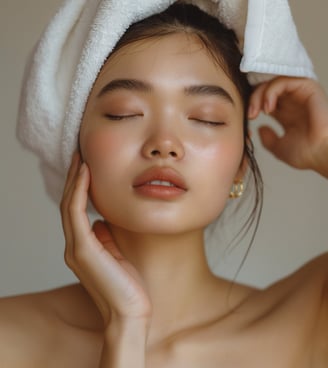 a woman with a towel on her head