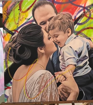 Pintura personalizada de família em tela.