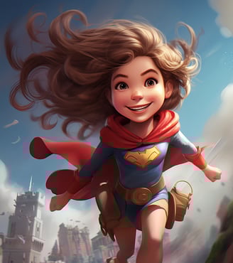 Happy super hero girl running