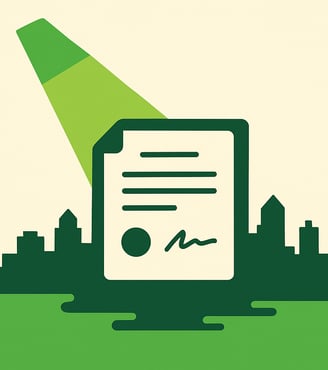 a document with a green light shining on it