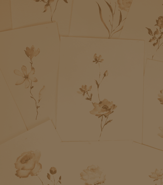 fundo esmaecido com a pintura de diversas flores em aquarela