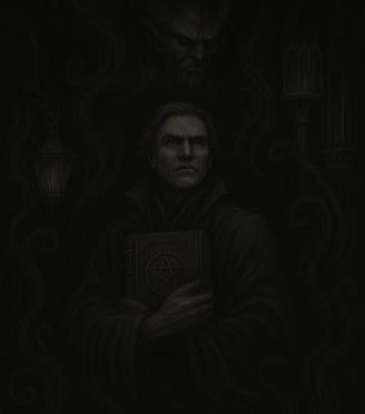Un brujo sosteniendo su grimorio.