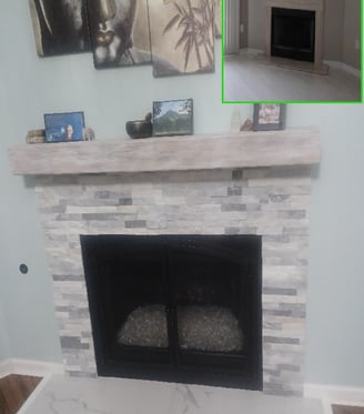 a before and after of a fireplace 