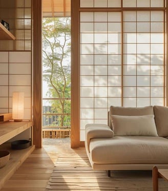 neutral living room japanese shoji screen