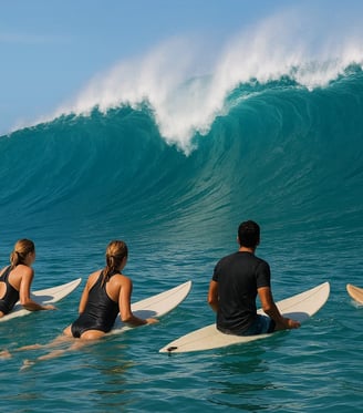 Des surfeurs attendent une vague pour la journée mondiale du surf