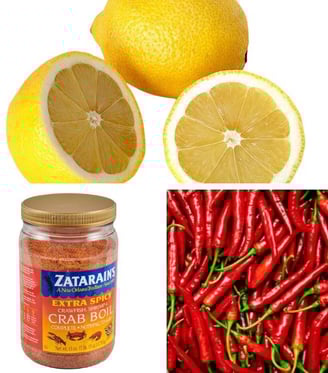 Lemons, peppers and crawfish seasoning