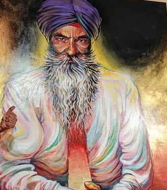 portrait art with artist S. K. Gusani, life size, gold leaf, gold