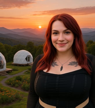 a woman with red hair and tattoos on her chest
