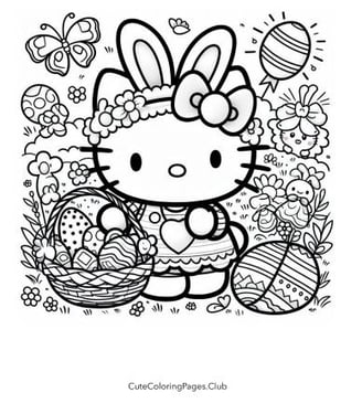 Hello Kitty Easter Coloring Sheet