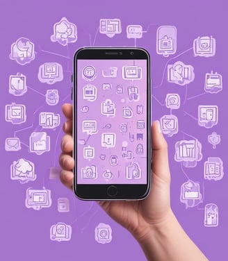 A hand holding a smartphone displaying a website or app interface related to creating a brand. The screen shows options for Home, Discovery, Members, and Topics.