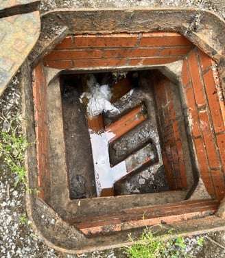 A blocked drain before drain services are carried out