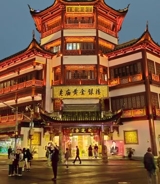Luminous building at corner of junction