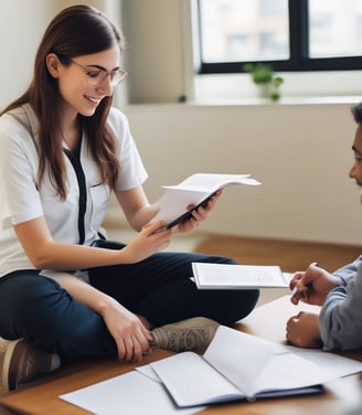 A large banner with the text 'Lembaga Psikologi Terapan DELTA' is displayed prominently. A logo and contact information are included, featuring a website, email address, and phone number. Below the banner, there are two potted plants placed on a black structure.