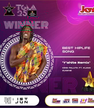TGMA poster showing King Paluta as the winner of the Best Hiplife Song with Yahite Remix.