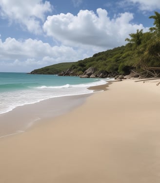 A sailboat with white sails is navigating through calm, blue ocean waters under a partially cloudy sky. The scene is peaceful and expansive, highlighting the open sea and a sense of adventure.