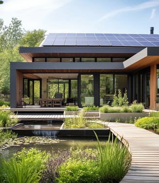 Beautiful Modern Home with Solar Power w/ wood walk to pond