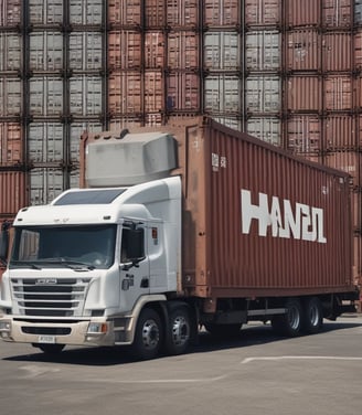 A truck is traveling down a narrow road surrounded by dense greenery. The scene is framed by overhanging branches and foliage, creating a tunnel-like effect. The vehicle is carrying a large load of palm oil fruits. Soft, diffused lighting adds a serene and slightly mysterious atmosphere to the lane.