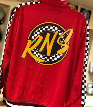 racing-style logo and checkered sleeve print – personalized apparel by Stitch & Thread Co.